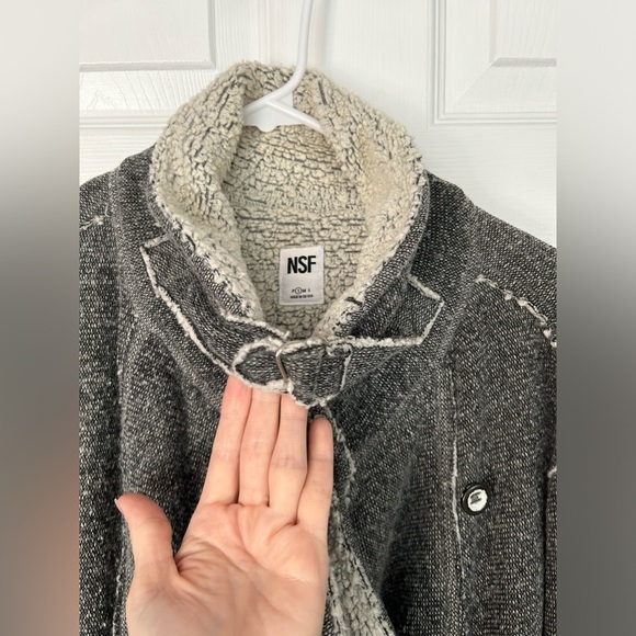 NSF gray Sherpa collar moto style jacket size small - Picture 7 of 12